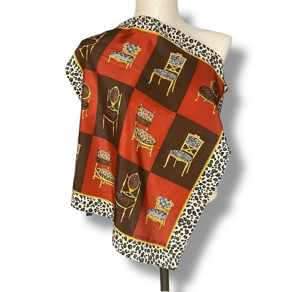 Vintage Adrienne Vittadini Silk Scarf Chairs Animal Print Leopard Square 21x20.5 - Picture 1 of 7